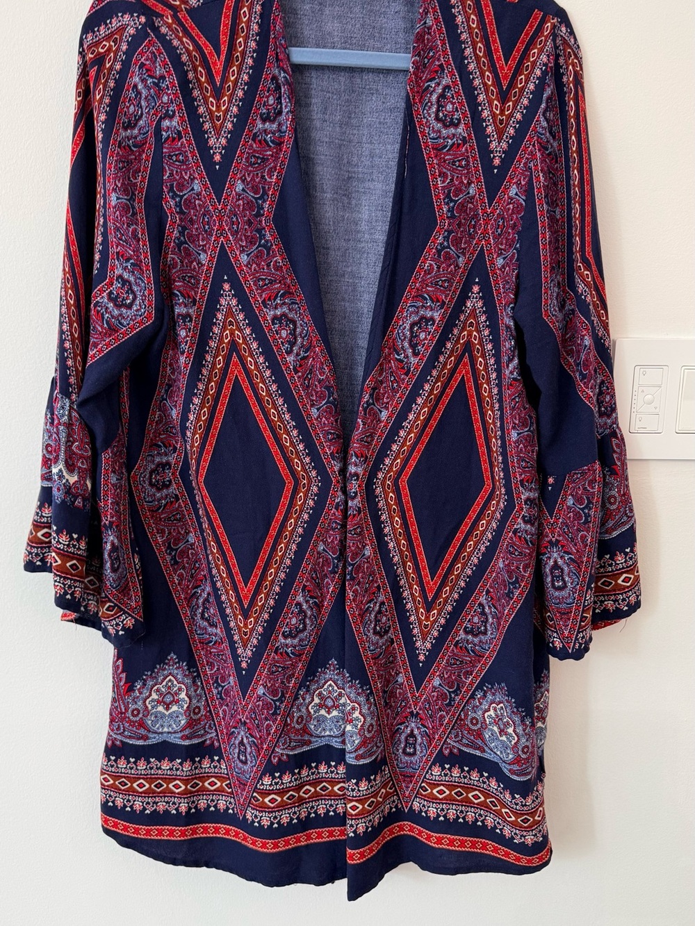 Xhilaration Navy Red Paisley Open Front Kimono